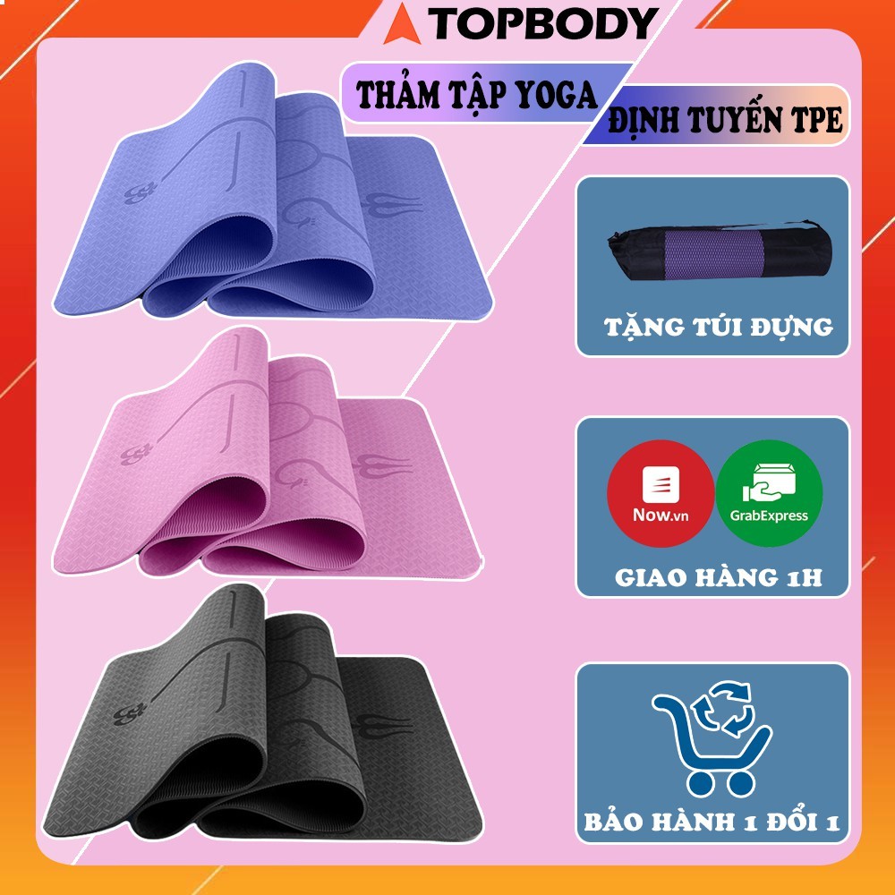 Thảm Yoga Tập Gym Định Tuyến 2 lớp 6 - 8mm cao cấp, gấp gọn, du lịch tiện lợi TOPBODY