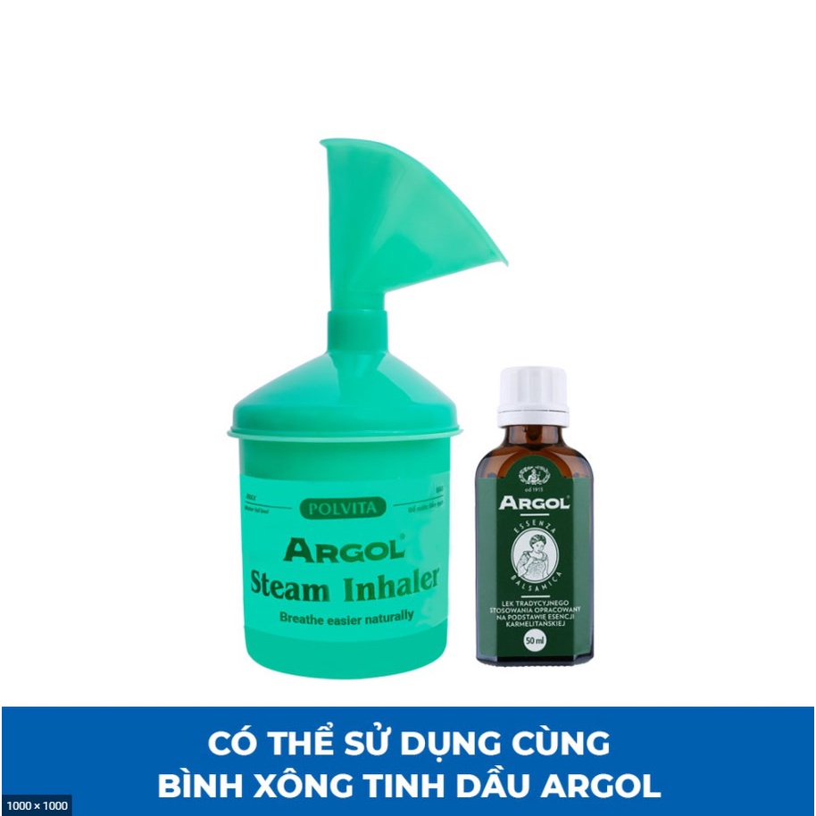 Combo chai dầu Argol Ba Lan nhãn xanh lục và bình xông Argol dùng xông mũi họng