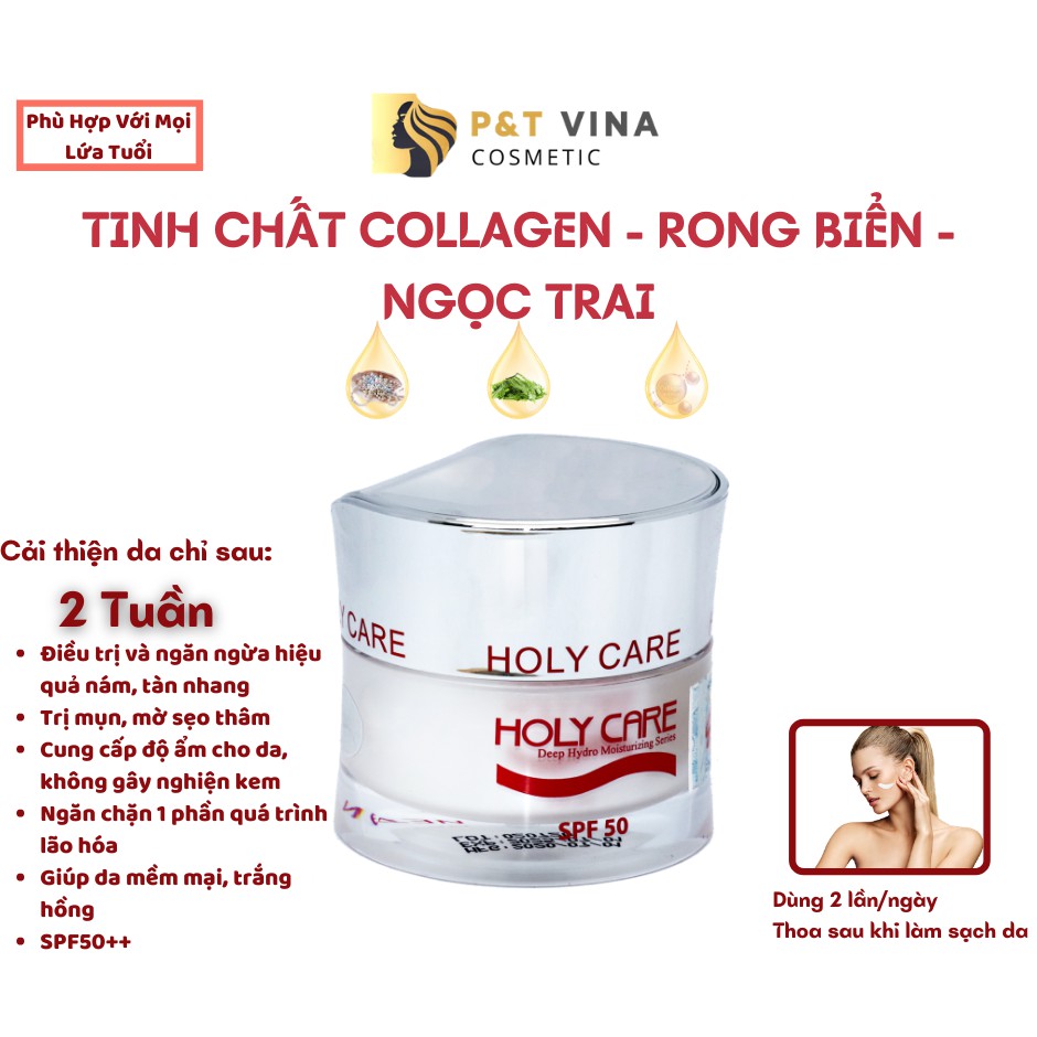 [Chính Hãng] Kem Dưỡng Trắng Da Tinh Chất Ngọc Trai Collagen Rong Biển Holy Care 20G