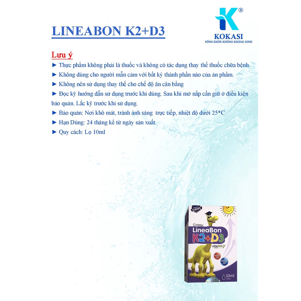 Dung dịch uống tăng chiều cao cho trẻ LineaBon K2D3-Hỗ trợ bổ sung Vitamin D3 và Vitamin K2-Giúp xương răng chắc khoẻ