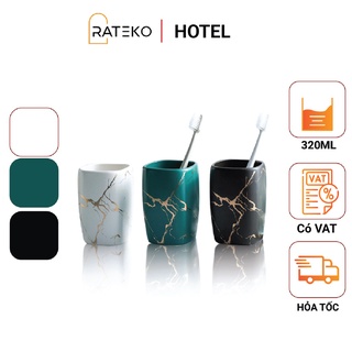 Cốc đánh răng, đựng bàn chải RATEKO CS06 bằng sứ vân đá dành cho khách sạn, homestay