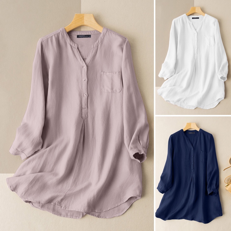 Áo sơ mi ZANZEA tay dài cổ chữ V thời trang cho nữ