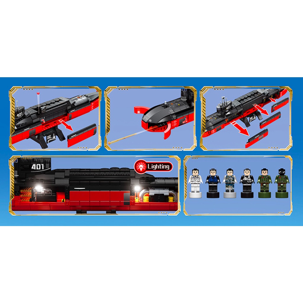 Set 996 Mô Hình Tàu Ngầm Chiến Đấu MOC WW2 The Type 094 09-Iv Jin-Class Mới