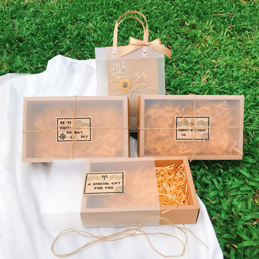 COMBO Hộp quà + túi trong quai cói vintage 25x15x6cm CB4 Kraft Things