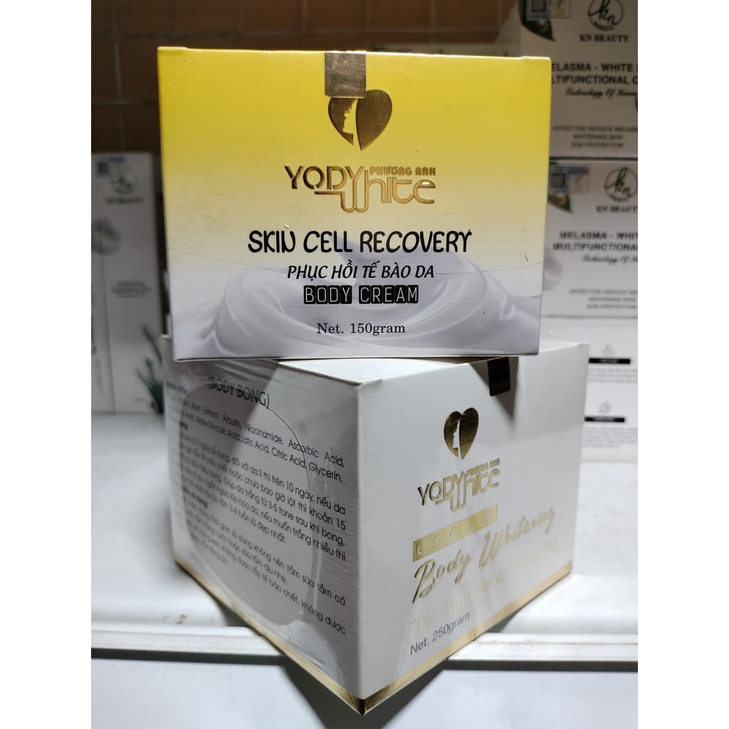 Bộ kem Body bong da và Body Phục hồi YODY WHITE Phương Anh 150gr - Kem body dưỡng thể cải thiện tông da