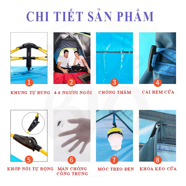 LỀU CẮM TRẠI TỰ BUNG 2 LỚP – LỀU DÃ NGOẠI NGOÀI TRỜI CHỐNG NẮNG, CHỐNG THẤM NƯỚC 2M*2M - BIO125