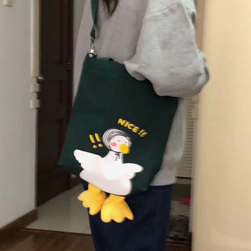 Túi Xách Vải Canvas Mềm In Hình Vịt Hoạt Hình Đáng Yêu Cho Học Sinh