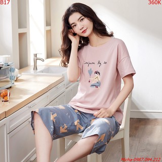 Đồ bộ nữ dáng lửng áo hồng quần xanh - Micha B13