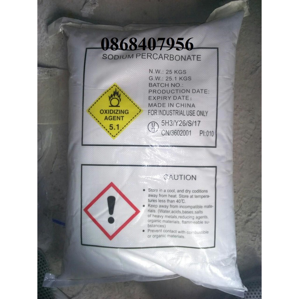 Oxy bột – oxy viên Sodium percarbonate dùng trong nuôi trồng thuỷ sản Xuất xứ: Trung Quốc / Hàn Quốc 25kg/bao
