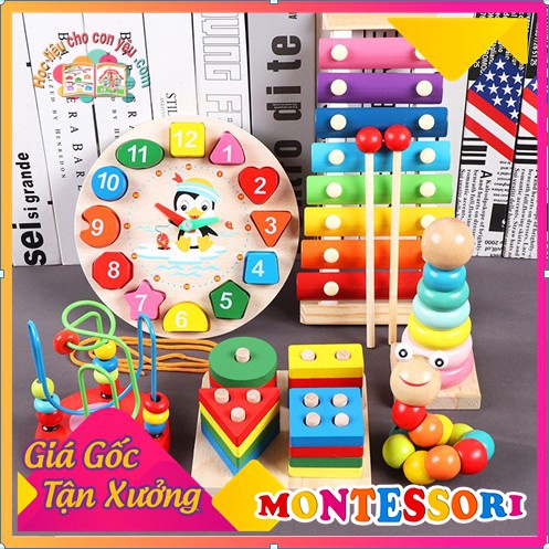 Đồ chơi gỗ thông minh phát triển trí tuệ cho bé, combo đồ chơi giáo dục montessori bằng gỗ tự nhiên an toàn