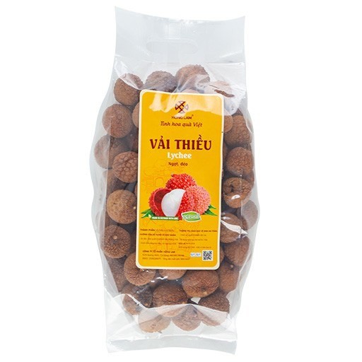 Vải thiều sấy khô Hồng Lam gói (500gr). Có vị thơm, ngọt nguyên chất từ vải thiều Hưng Yên