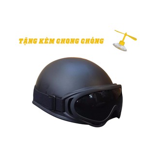 Combo mũ nón bảo hiểm nửa đầu 1/2 đen trơn + kính uv400 màu bất kỳ (Tặng kèm chong chóng)
