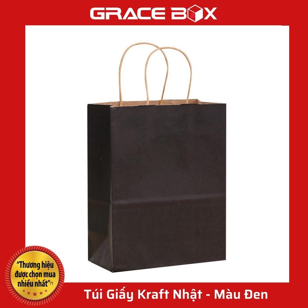 {Giá Sỉ} Túi Giấy Kraft Nhật Bản Cao Cấp - Size 15 x 8 x 20 cm - Màu Đen - Siêu Thị Bao Bì Grace Box