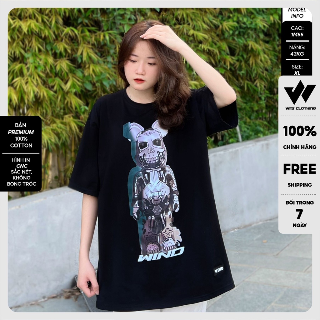 Áo thun tay lỡ unisex form rộng WIIS phông oversize bản Premium Gấu Điện nam nữ ulzzang
