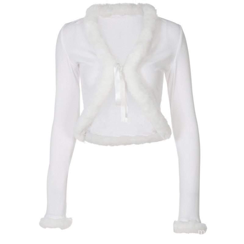 Thời Trang Áo Kiểu Tay Dài Chất Nhung Phối Ruy Băng Thiết Kế Thanh Lịch