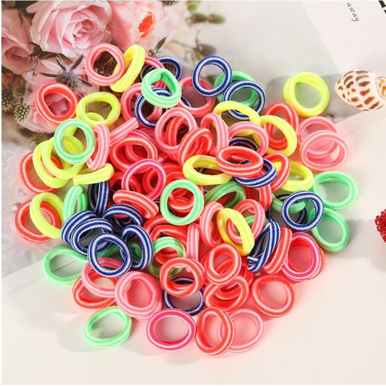 Hộp 100 chun buộc tóc trơn cho bé, chun buộc tóc sắc màu chống đau tóc