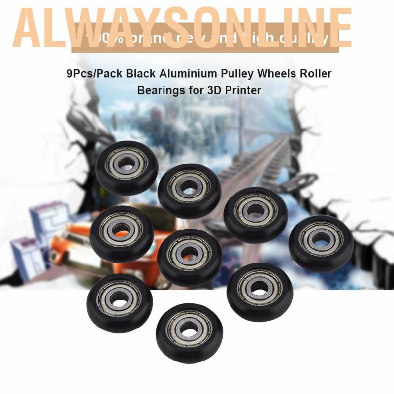 Alwaysonline 9 Pcs / Pack Black Aluminium Pulley Wheels Roller Bearings for 3D Printer - intl