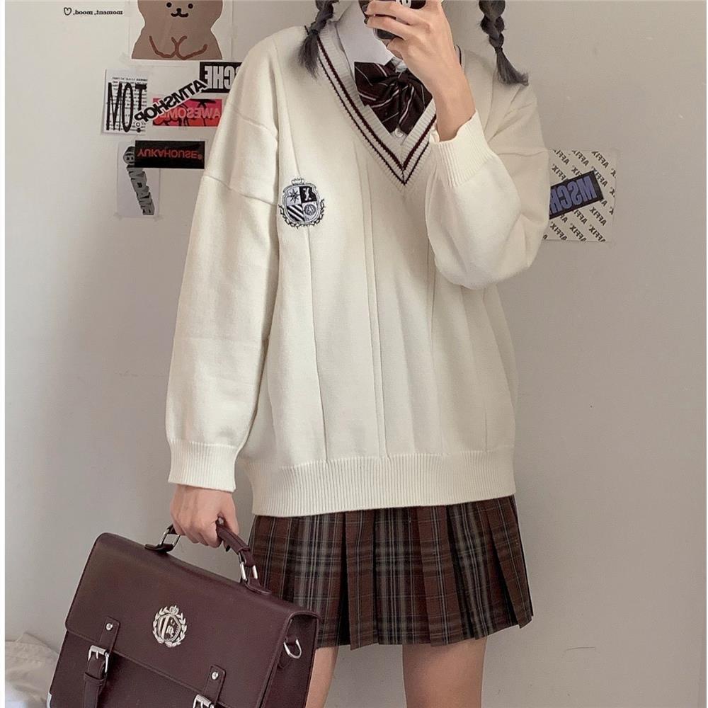 Mùa thu và đông mới đại học phong cách cổ áo len phụ nữ mặc đồng phục JK sinh viên pull Phiên bản Hàn Quốc của dài tay h