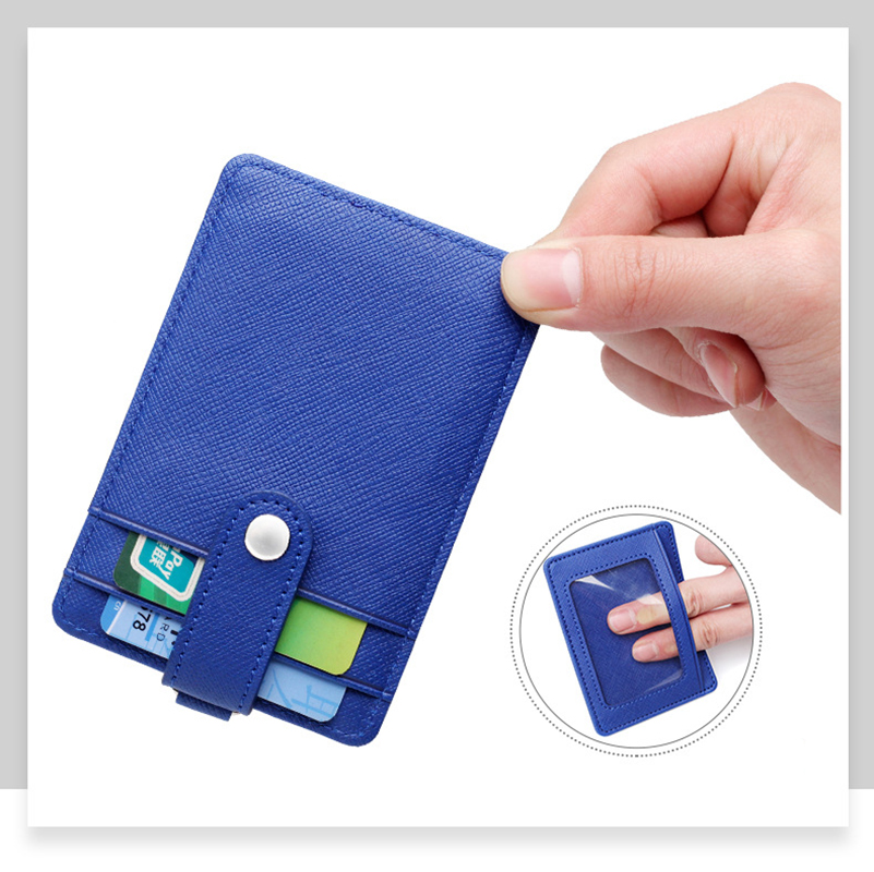 Retractable Lanyard ID Card PU Leather Bag / Unisex Card Holders Cover / Office Neck Hanging Strap