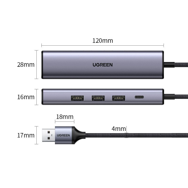 Bộ chia USB 3.0 ra Lan Gigabit +3 Hub USB 3.0 Cao Cấp Ugreen 20915 Chính Hãng CM475
