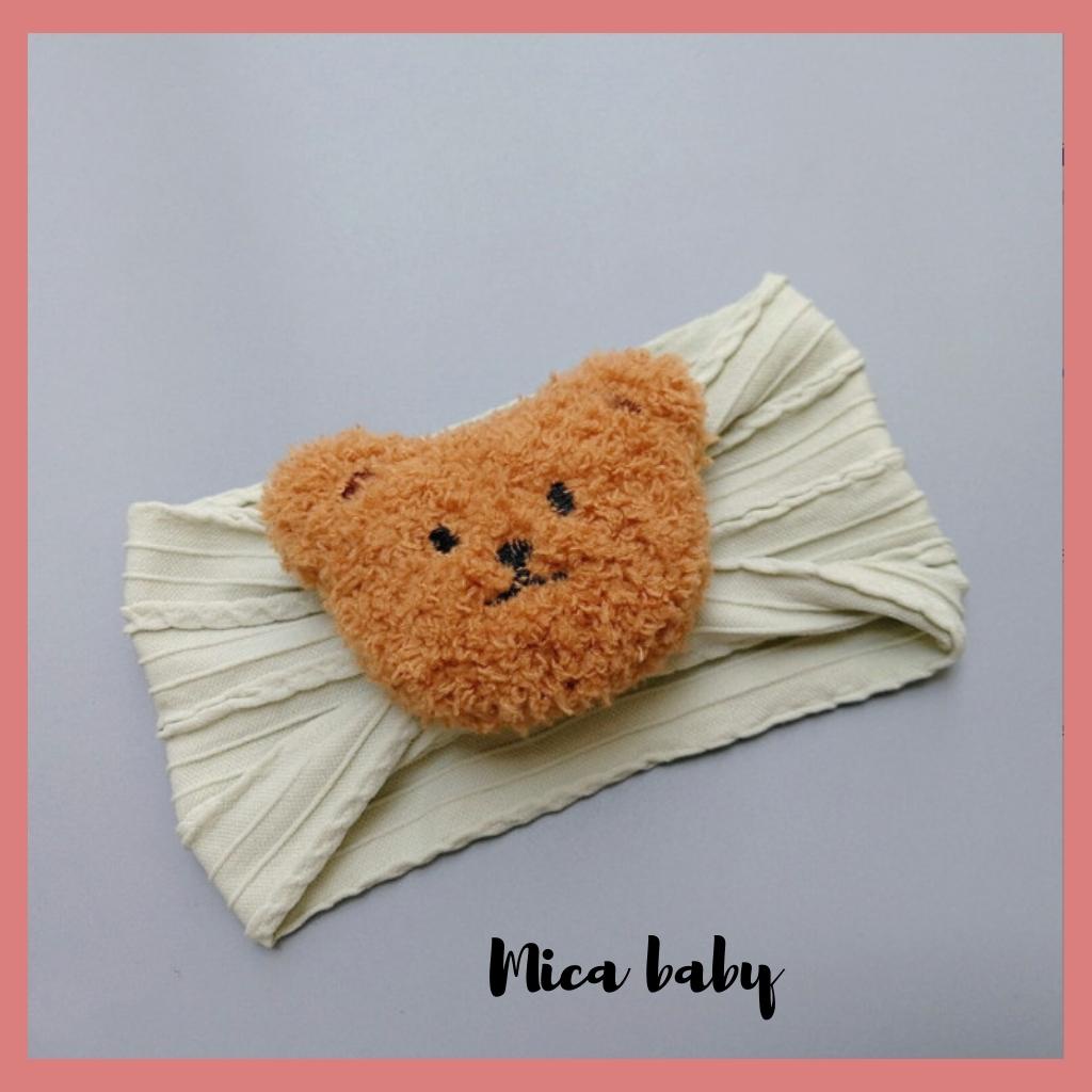 Băng đô bản to thun gân đính gấu bông xù đáng yêu cho bé BD67 Mica Baby