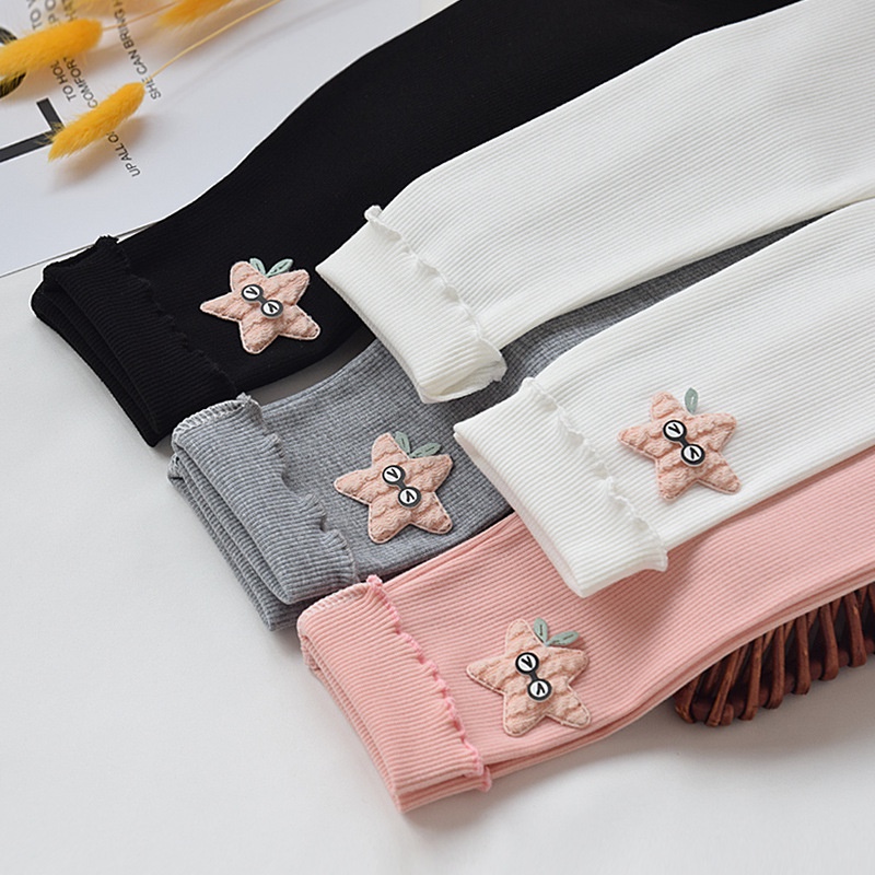 Quần Legging Mỏng Màu Trơn Họa Tiết Ngôi Sao Dễ Thương Phong Cách Hàn Quốc Cho Bé Gái 1-7 Tuổi
