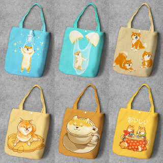 Túi xách Canvas in hình chú chó Shiba Akita dễ thương