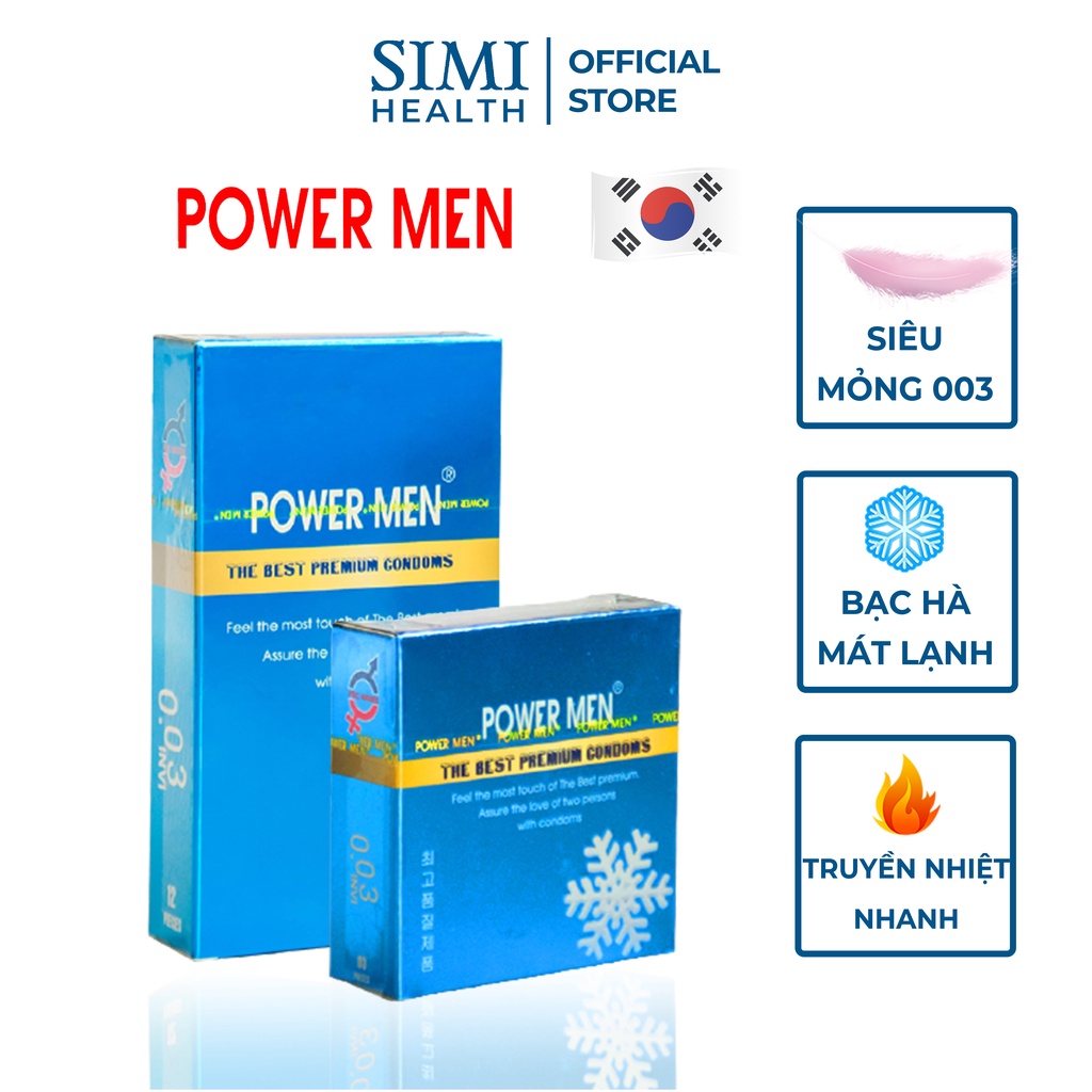 Bao cao su siêu mỏng POWER MEN Frozen 0.03 bạc hà mát lạnh bcs sieu mong nhiều gel bôi trơn kéo dài thời gian quan hệ