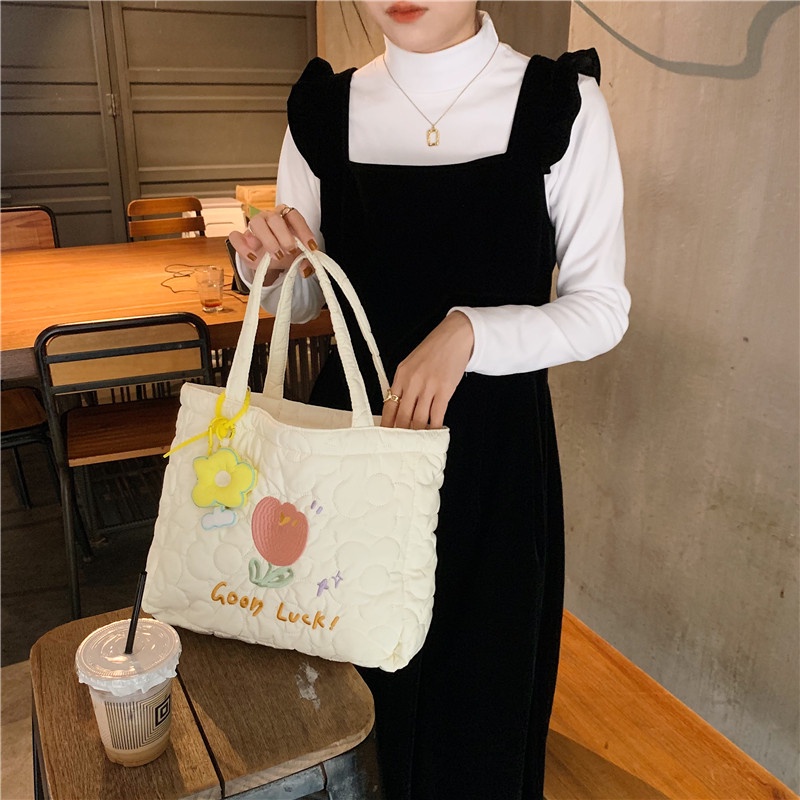 Túi Xách Đựng Laptop Khổ A4/14 Inch Thêu Hoa Tulip