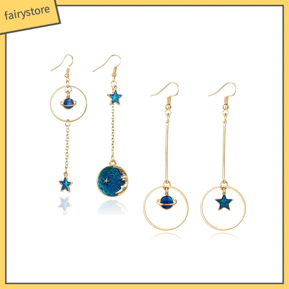 Bông tai dáng dài hình mặt trời/mặt trăng và ngôi sao độc đáo cho nữ