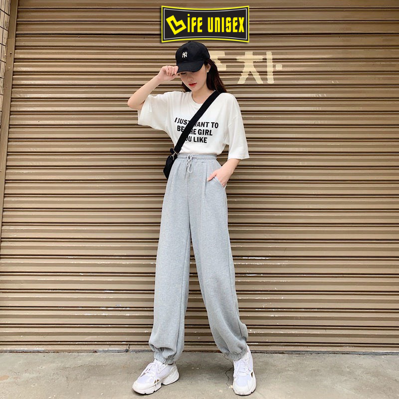 Quần jogger ống rộng nam nữ trơn BASIC quần nỉ DA CÁ ống bom bo chun ulzzang LIFE UNISEX