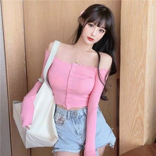 Áo Trễ Vai Tay Dài Phối Nút