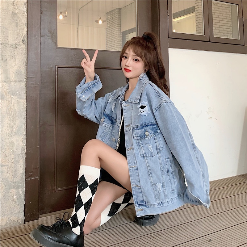 Happy-store ❤️ Áo Khoác Jeans Loang Phong Cách Unisex Cho Cả Nam Và Nữ Vải Jeans Xuất Dày Dặn happy store8668