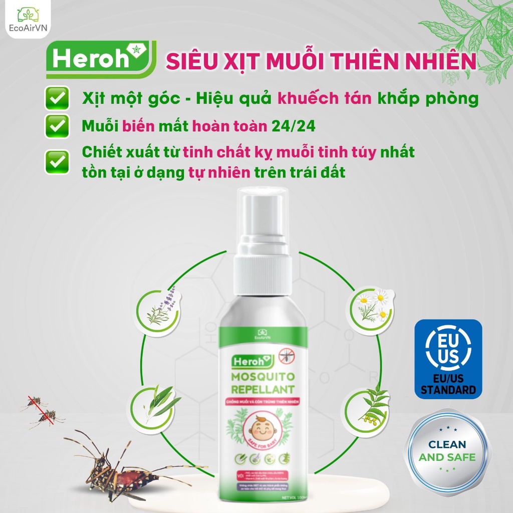 Xịt chống muỗi và côn trùng Mosquito Repellant EcoAirVn LifetechGroup dung tích 100ml