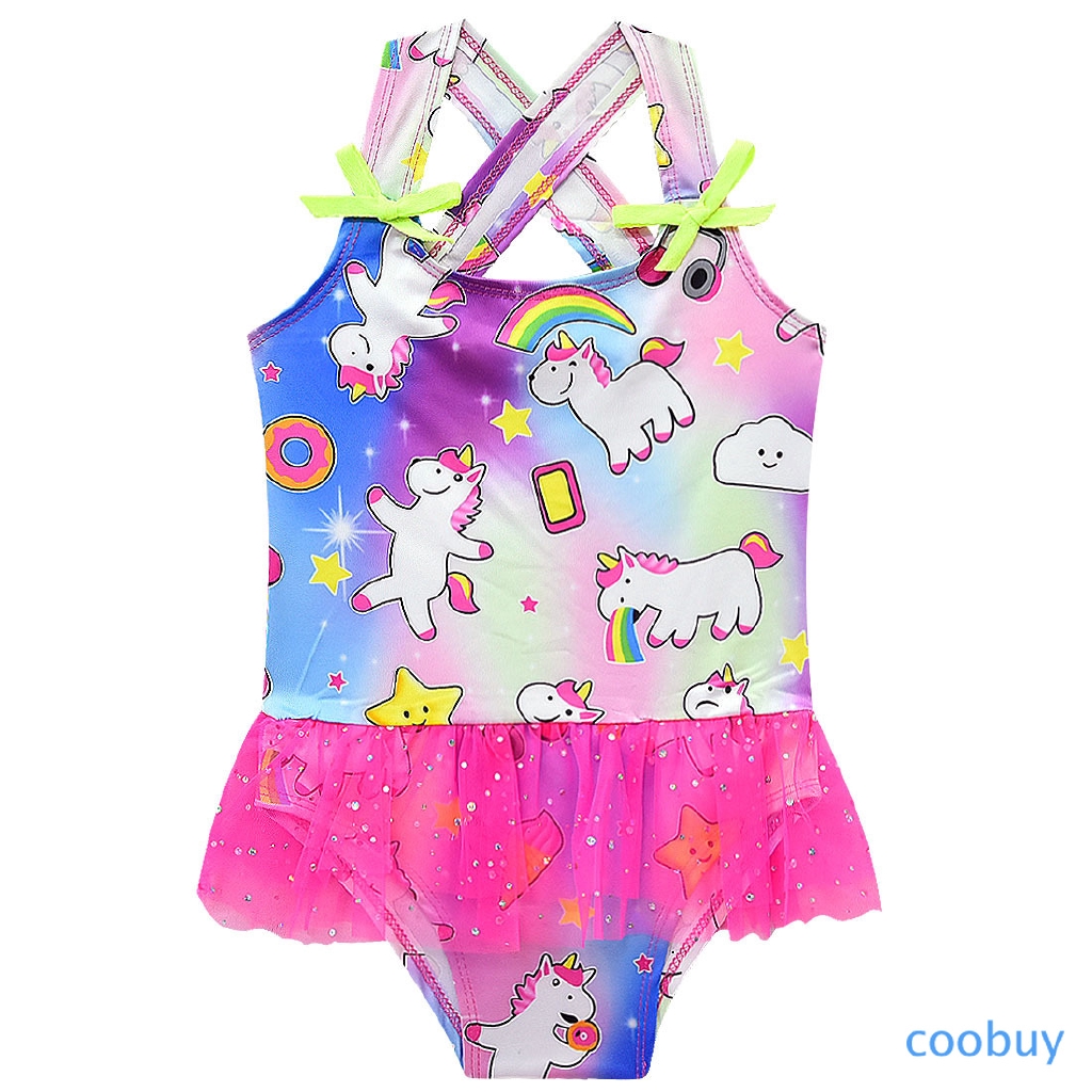 CB❤❤ Baby Girls Summer Swimming Sandbeach Swimwear One Piece Hourse Cartoon Printed