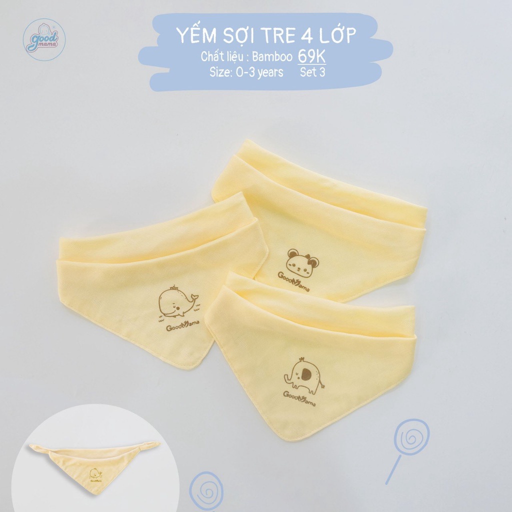 Yếm cho bé Goodmama chất liệu sợi tre 4 lớp - Set 3 yếm xô sợi tre kháng khuẩn - khử mùi