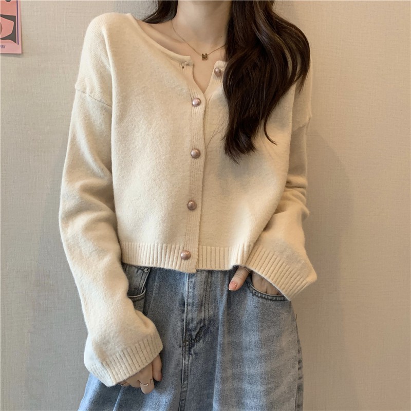Áo Khoác Cardigan Cổ Tròn Tay Dài Màu Trơn Dễ Phối Đồ | BigBuy360 - bigbuy360.vn