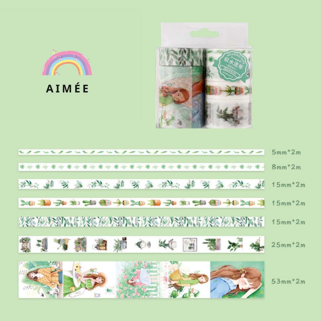 Set 7 Washi Trang Trí Sổ tay, Album, Nhật ký | Hình dán trang trí DIY 7 Cuộn - Có sẵn