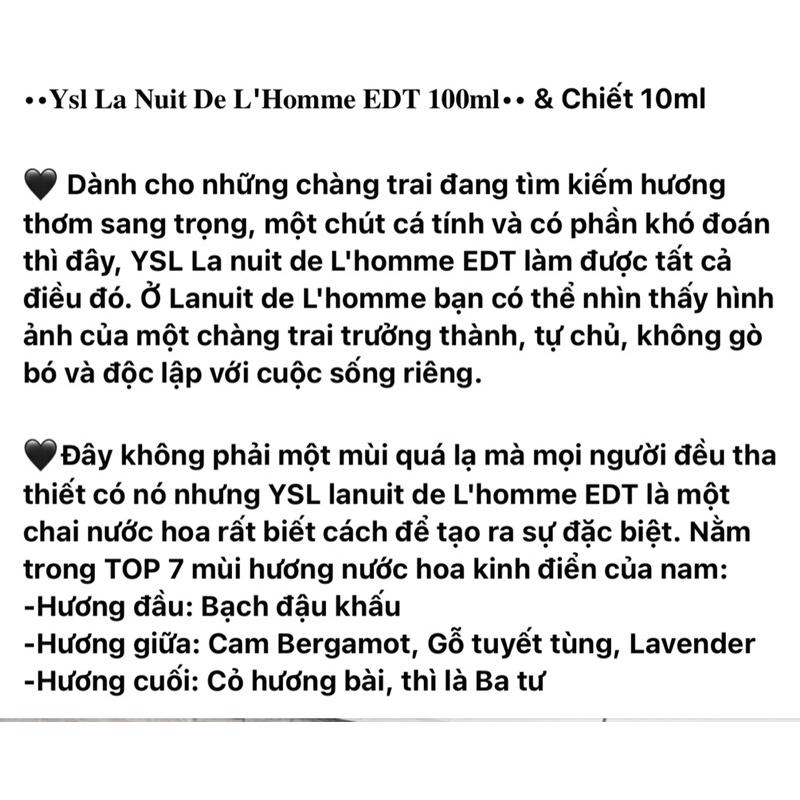 YsI • LA NUIT DE L’HOMME • Eau de Toilette - 10ML Nước Hoa Chính Hãng