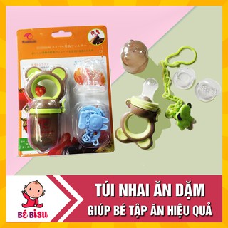 Túi nhai ăn dặm chống hóc Nhật Bản có 3 núm nhai silicon cho bé