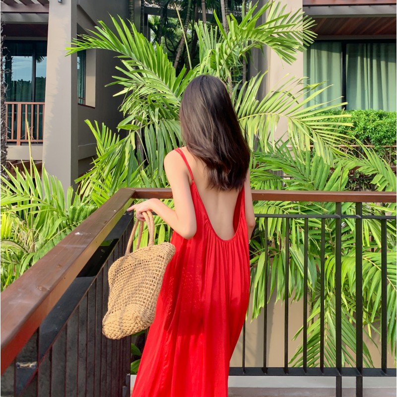 Jane sẵn Đầm maxi đỏ xoè đi biển cực T178 | BigBuy360 - bigbuy360.vn