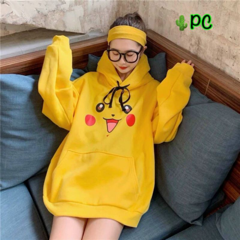 Áo khoác nỉ hoodie in hình mặt cười phối tai mèo dài dễ thương form 60kg