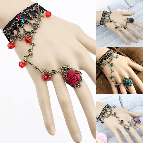 Vòng tay nối nhẫn phối ren hoa phong cách gothic cổ điển cho nữ