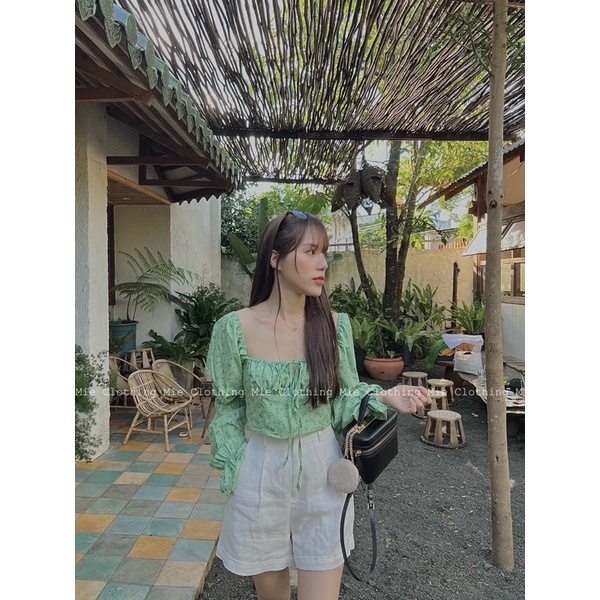 MIE MIN Quần Short ống rộng linen trắng