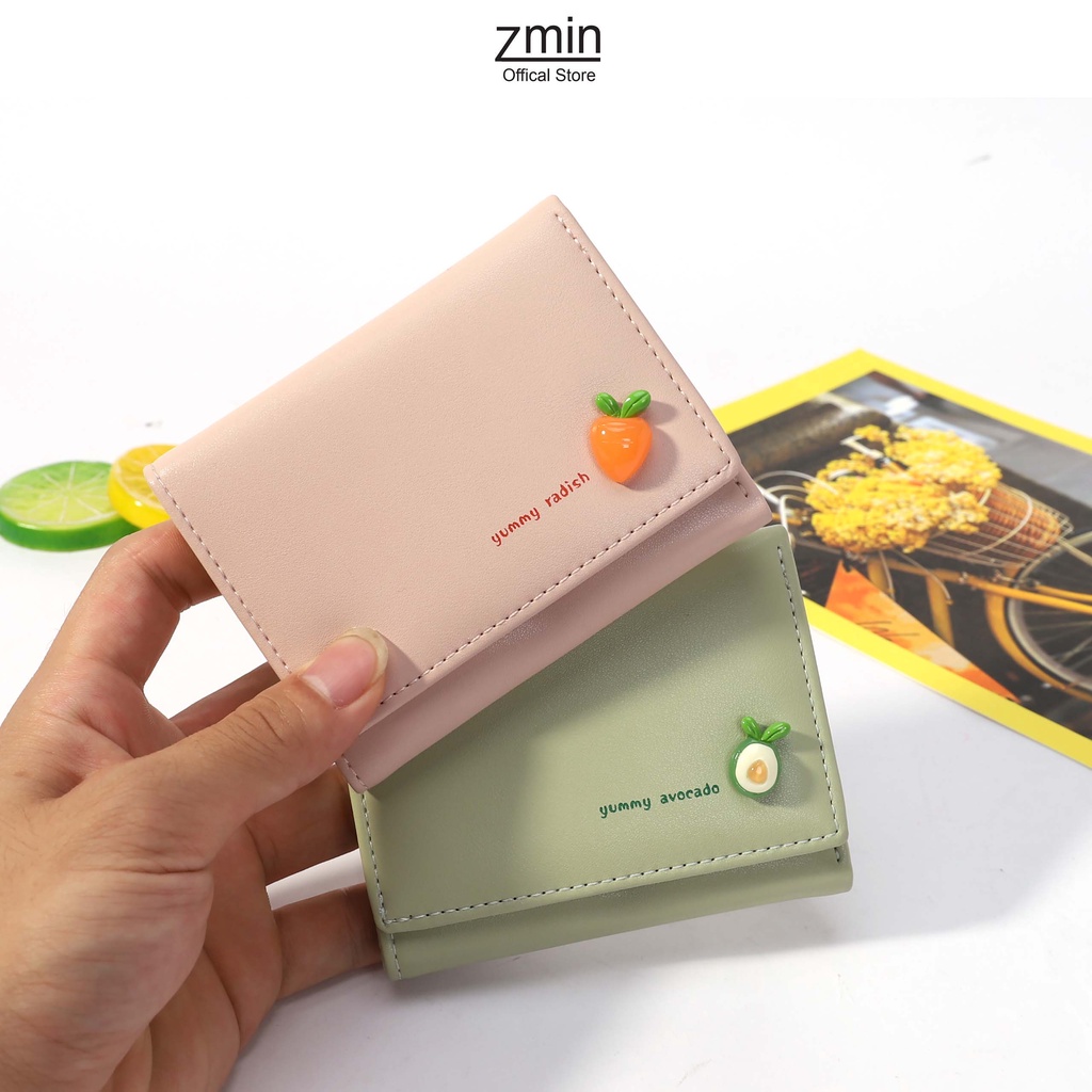 Ví bóp nữ ngắn mini cầm tay Zmin, chất liệu da cao cấp có thể bỏ túi - V044