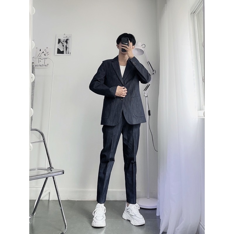 Bộ vest form ôm thời trang dành cho nam (Xanh đen)