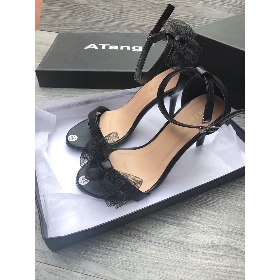 Giày cao gót /sandal quai mảnh gót đinh thắt nơ cực xinh freeship