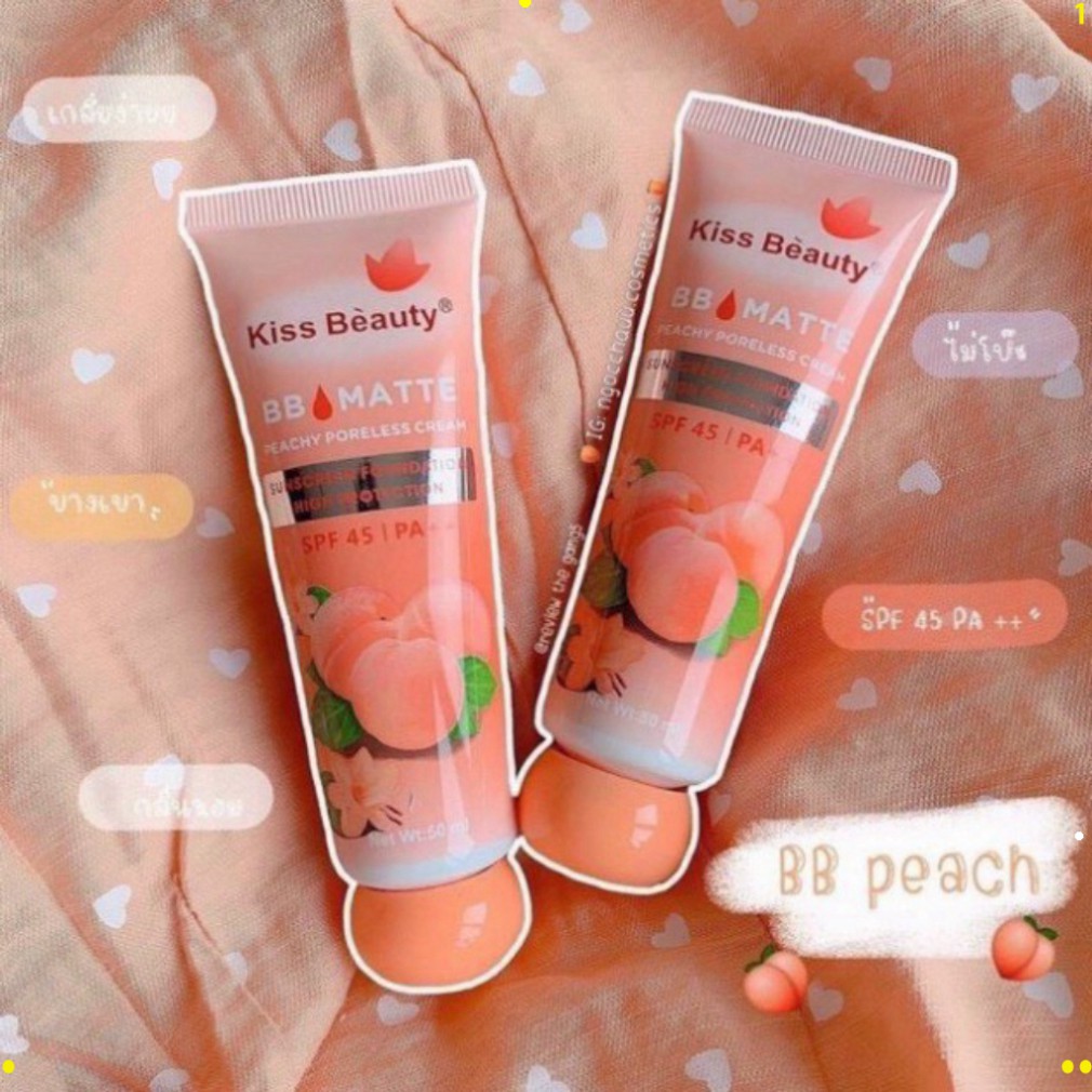 Kem nền BB Matte đào 2in1 Kiss Beauty (chống nắng SPF45 và che khuyết điểm) Hot