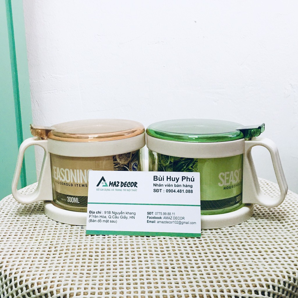 Bộ Hũ Đựng Gia Vị Thủy Tinh -TG2502 (bộ gồm 2 hũ+khay)