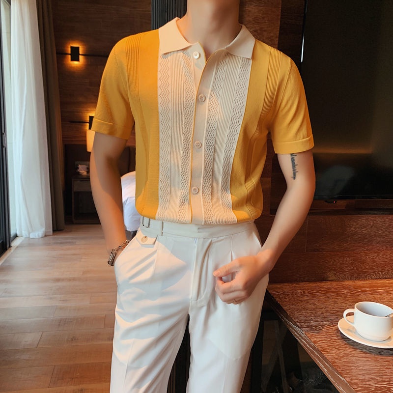Áo polo dệt kim ngắn tay thoáng khí thời trang mùa hè cho nam